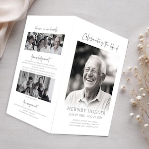 Minimalist Funeral Program Template with Photo Collage, Celebration of Life Memorial Service Template, Obituary Template, Printable, #MCM image 14
