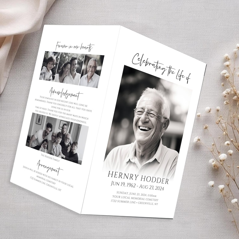 Minimalist Funeral Program Template with Photo Collage, Celebration of Life Memorial Service Template, Obituary Template, Printable, #MCM image 14