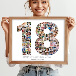 Collage fotografico per il 18° compleanno, collage fotografico personalizzato per il 18° compleanno, regalo per la famiglia, collage di numeri, regali per lui, regali per lei, collage 18