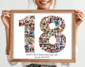 Fotokollage för 18-årsdag, Personligt fotokollage för 18-årsdag, Familjepresent, Sifferkollage, Presenter till honom, Presenter till henne, 18-årskollage