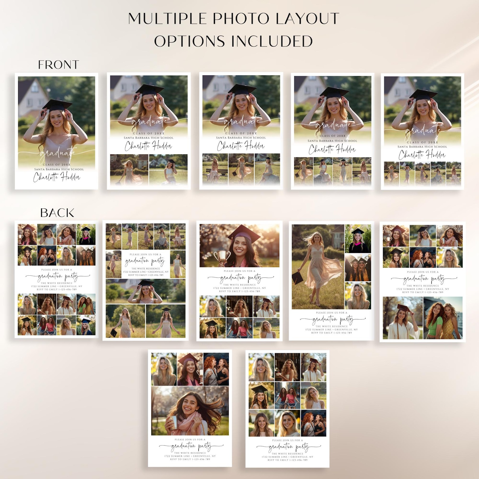 Multi Page Invitations Modern Graduation Announcement Card - Editable Grad Party Invitation ...