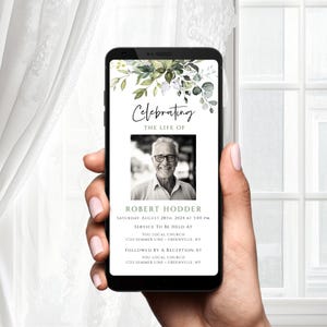 編集可能な電子葬儀招待状 | デジタル追悼式電子招待状 | 即時ダウンロード可能な生前祝いカード