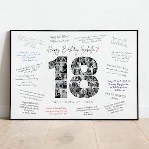 Modelo de pôster para colagem de fotos de aniversário de 18 anos, alternativa ao livro de assinaturas, placa para mensagem de assinatura da festa de aniversário de 18 anos, decoração de aniversário #EIG