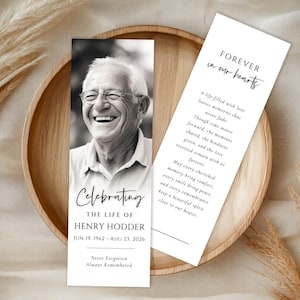 Minimalist Memorial Bookmark TEMPLATE with Photo Collage, Celebration of Life Funeral Bookmark, Book Marker, Funeral Keepsake Favors, #MCM