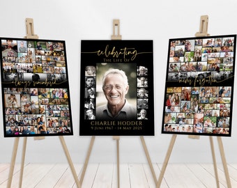 Funeral Photo Collage Sign Set Templates, Funeral Welcome Sign Template, Celebration of Life, In Loving Memory, Memorial Poster Size