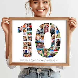 Editable 10th Birthday Number Photo Collage, 10th Birthday Gift, Birthday Number 10 Printable, 10th Photo Collage, Instant Canva Templates