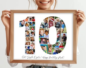 Druckbare Fotocollage zum 10. Geburtstag, Geschenk zum 10. Geburtstag, Geburtstagszahl 10, Fotocollage zum 10. Geburtstag, bearbeitbares Poster zum 10. Geburtstag