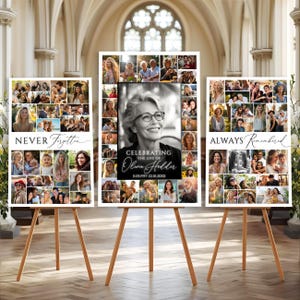 Funeral Photo Collage Sign Template: Celebration of Life Memorial Board (Canva, Digital Download)