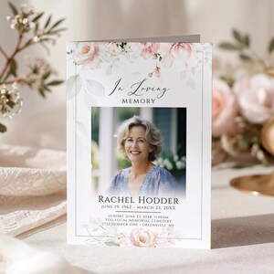 Funeral Program Template Blush Floral – Editable Celebration of Life Program, Printable Memorial Booklet