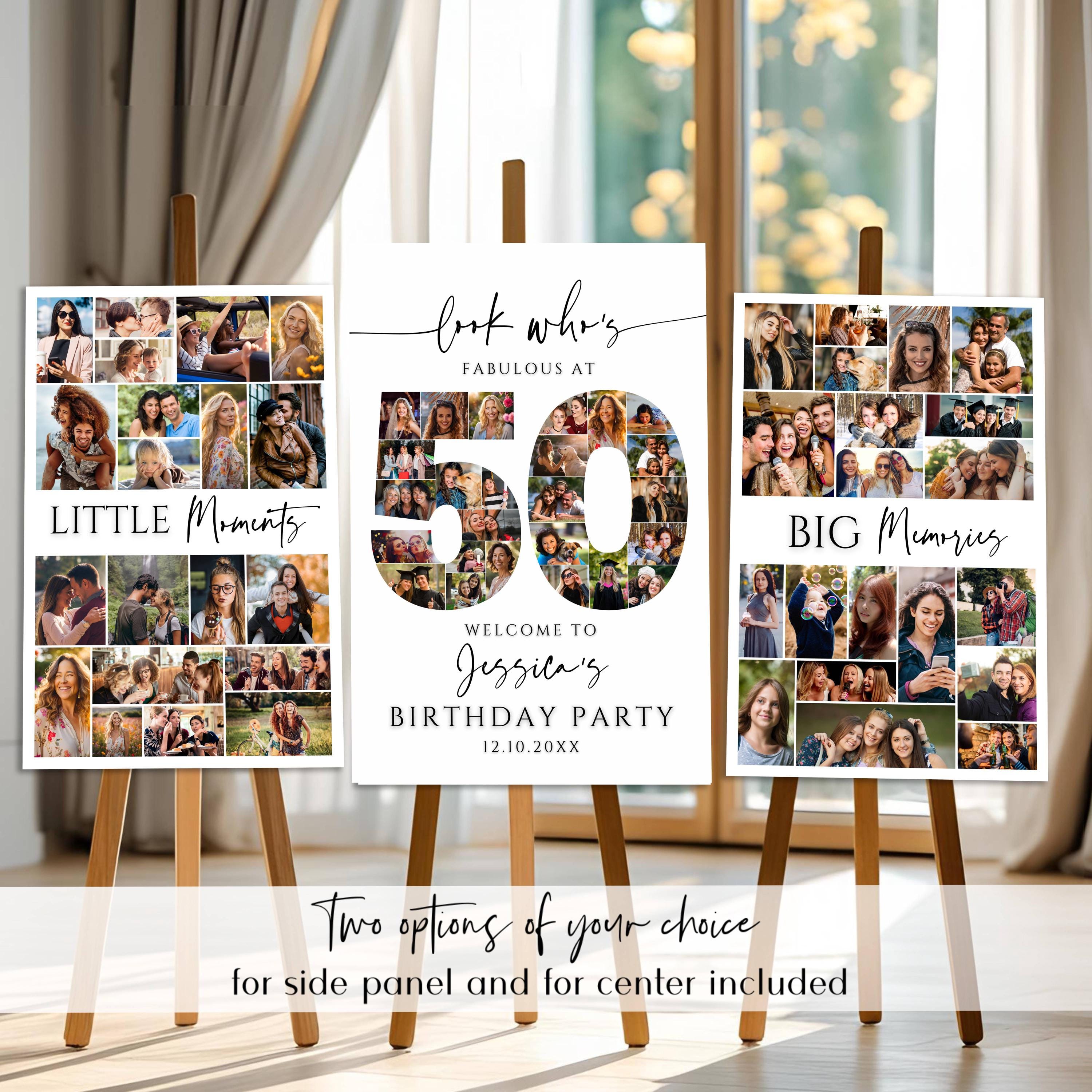 50th Birthday Photo Collage Sign Canva Template - Editable Number 50 ...