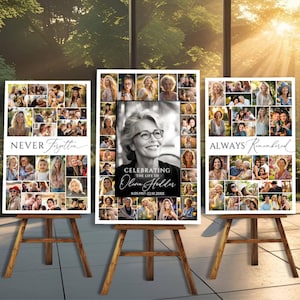 Celebration of Life Funeral Photo Collage Sign Set Templates, Funeral Welcome Sign Template, In Loving Memory, Memorial Poster, Canva
