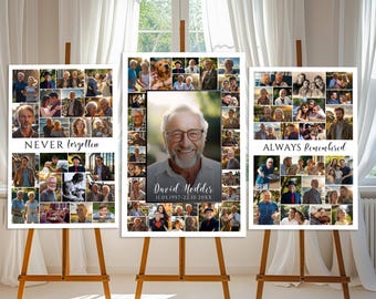 Celebration of Life Funeral Photo Collage Sign Set Templates, Funeral Welcome Sign Template, In Loving Memory Board, Memorial Poster