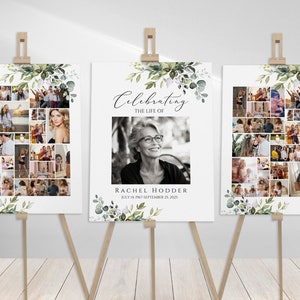 Funeral Collage Template, Set of 3 Funeral Photo Collage Bundle, Funeral Welcome Sign Bundle, Memorial Poster, Easel Display Memorial Poster