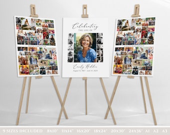 Funeral Photo Collage Sign Set Templates, Funeral Welcome Sign Template, Celebration of Life, In Loving Memory, Canva Digital Download