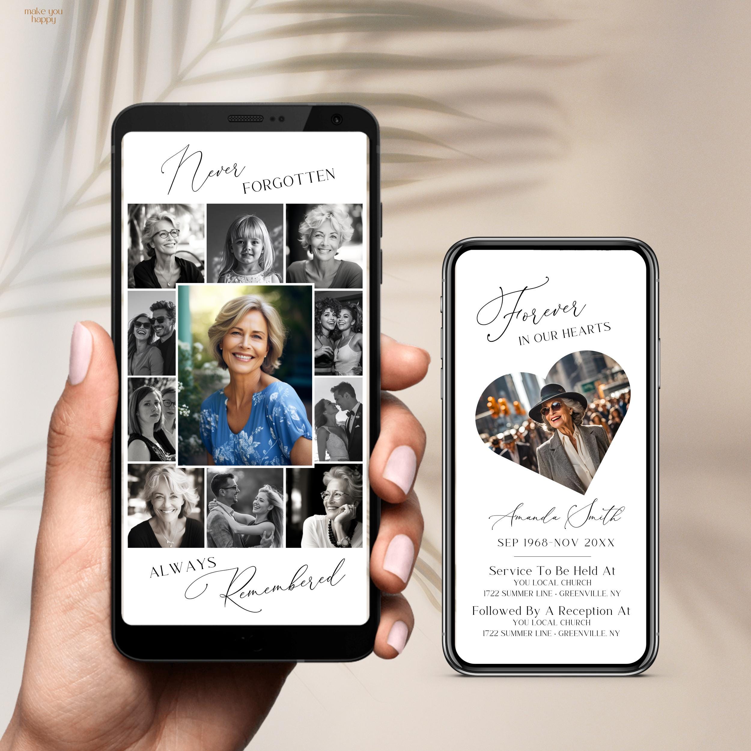 Editable Funeral Invitation Template Canva, Photo Collage Memorial ...
