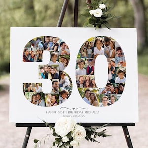 Large 30th Birthday Photo Collage, 30th Birthday Gift, Birthday Number 30 Printable, Editable 30th Birthday, 30th Photo Collage Template