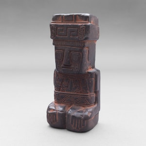Kneeling Monolith Handmade Pre Columbian Shaman Idol, Pre Inca Andean Tribal Art, Ceremonial Tiwanaku Pottery, Peru Bolivia Black Sculpture