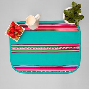 Lot de 3 sets de table multicolores, tissu Pérou Bolivie, mesa de cérémonie, décor andin, coins arrondis