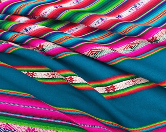 Blue Andean Yoga Blanket, Multicolor Peru Bolivia Aguayo Fabric, Shaman Mesa Altar Cloth