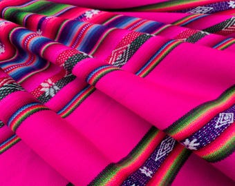 Large Pink Andean Yoga Blanket, Multicolor Peru Bolivia Aguayo Fabric, Shaman Mesa Altar Cloth