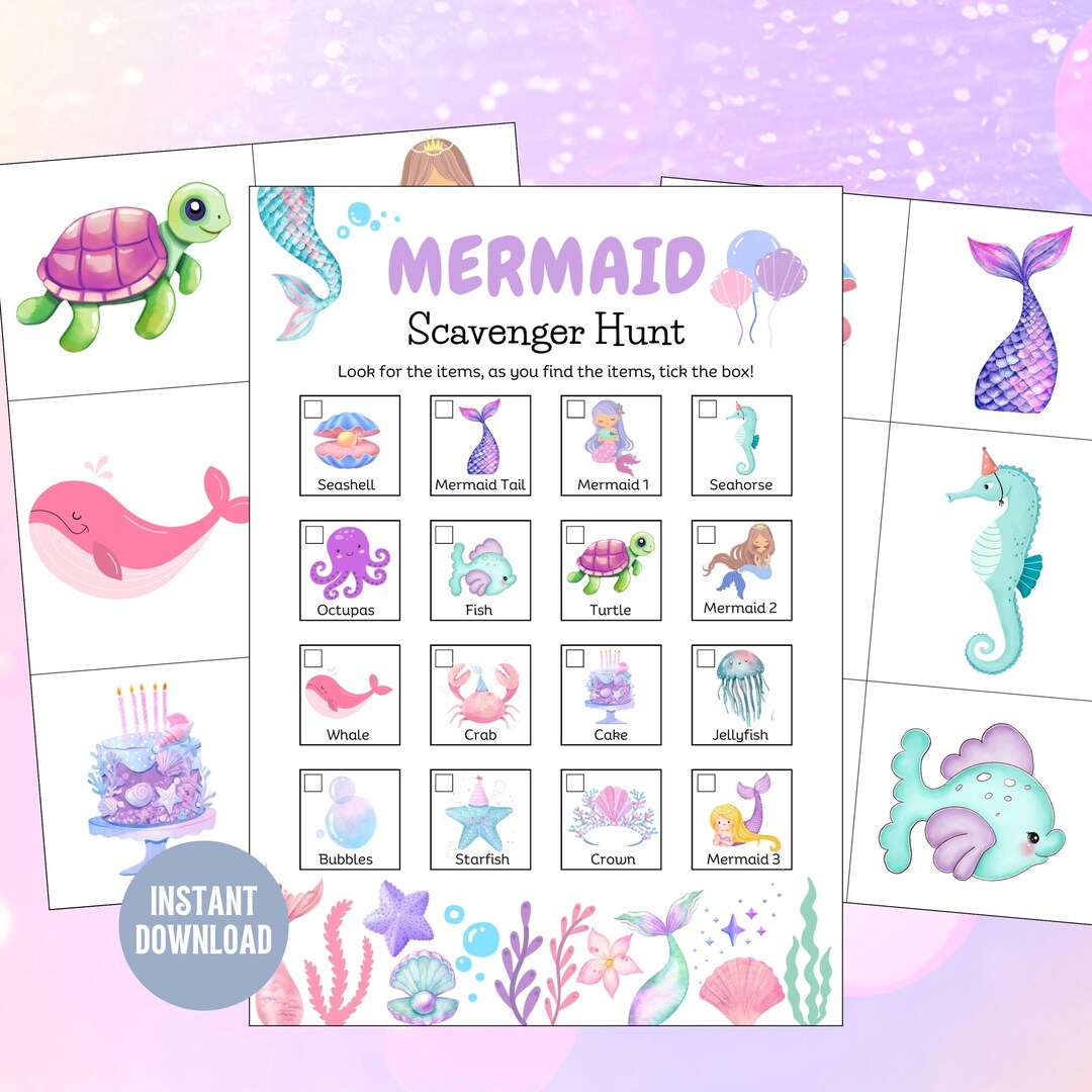 Mermaid Scavenger Hunt, Printable Mermaid Treasure Hunt, Mermaid Games ...