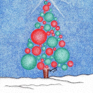 ブルークリスマス 空白グリーティングカード 4.25 x 5.5
