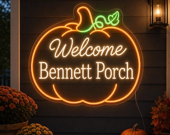 Custom Pumpkin Porch Neon Sign, Personalized Fall Welcome Light for Harvest Porch Decor, Family Name Entry Wall Gift, Autumn Home Accent