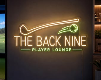 Golf Simulator Sign Custom Neon Light, The Back Nine Player Lounge Wall Decor for Golf Room, Indoor Studio, Man Cave Gift for Dad Decor