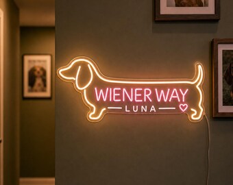 Long Dachshund Silhouette Door Neon Sign, Personalized Wiener Dog Wall Light, Custom Pet Name Room Decor Gift for Dog Mom Dad Owner