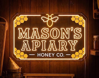 Custom Beekeeper Neon Sign, Personalized Apiary Wall Light, Honey Farm Decor, Rustic Workshop Gift for Bee Lover Dad or Farmer Booth