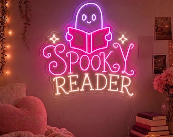 Custom Spooky Reader Neon Sign, Ghost Reading Nook Wall Decor for Book Lovers, Cute Halloween Bedroom, Dorm, or Book Club Gift Sign