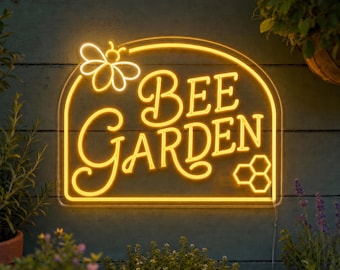 Custom Bee Garden Neon Sign, Pollinator Garden Wall Light, Honey Bee Decor, Greenhouse Sign, Personalized Backyard Gift for Bee Lovers