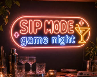 Custom Cocktail Neon Sign for Home Bar, SIP MODE Y2K Pixel Wall Light, Game Night Party Room Decor, Retro Bar Gift for Adults Fun Sign