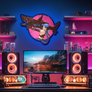 Jinx Arcane Benutzerdefinierte Spielzimmer Dekor, Led LightBox Benutzerdefinierte Gifs für Freund, Custom Led Zeichen Man Höhle Dekor, Anime Zeichen personalisiertes Geschenk