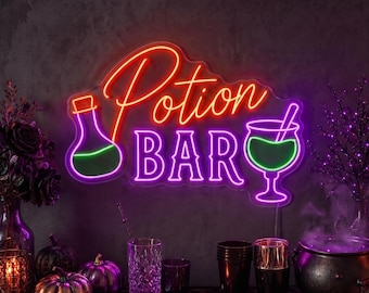 Custom Potion Bar LED Neon Sign, Witch Halloween Party Light for Home Bar Decor, Drink Station, Lounge and Photo Backdrop Wall Art