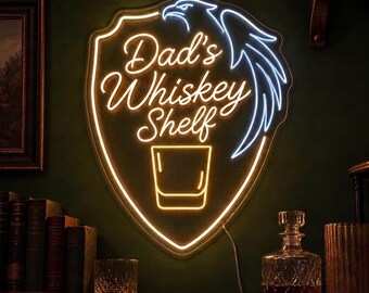 Dark Academia Raven Neon Sign, Custom Dad Whiskey Shelf Light for Home Library Bar, Man Cave Wall Decor