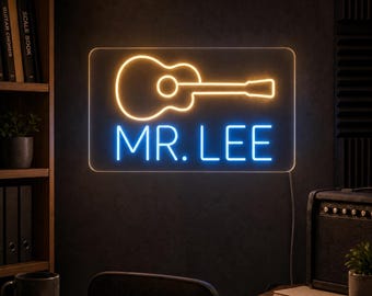 Personalized Guitar Lessons Sign, Custom Music Name Light, Acrylic Studio Wall Decor for Guitar Teacher Gift and Lesson Room