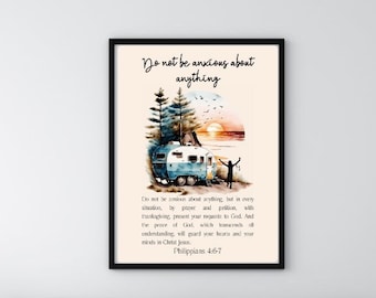 Philippians 4:6-7 Christian Wall Art, Watercolor Landscape (Digital Download)