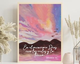 Spanische Genesis 1:1 Bibel-Vers-Druck, Aquarell-Wandkunst (digitaler Download)
