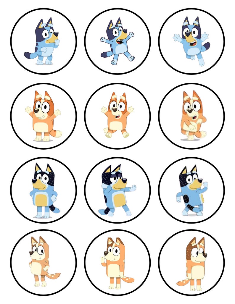 Bluey Cupcake Toppers , Bluey Self Cutouts. Bluey and Friends PDF FILE ...