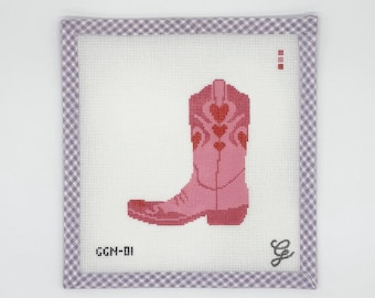 Needlepoint Canvas | Pink Heart Cowboy Boot