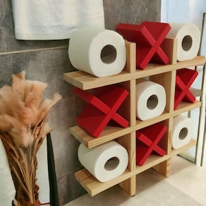 Porta carta igienica originale da parete in legno con ripiano, ripiano in legno unico per WC e bagno, superficie di stoccaggio extra per piccoli oggetti