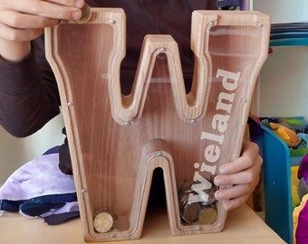 Personalized Wooden Letter Piggy Bank: Custom Name Nursery Decor