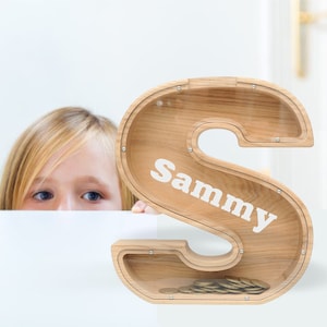 Grande nome personalizado cofrinho, grande letra de madeira cofrinho de dinheiro, geldgeschenk geburtstag, presente do bebê menino, banco de moedas inicial personalizado
