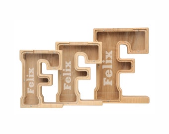 Large Wooden Custom initial Piggy Bank With Engraved