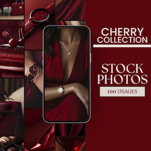 Dark Cherry Red Aesthetic Stock Photos, Social Media Instagram Red Stock Photo Collection Faceless Lifestyle Images Digital Marketing Bundle