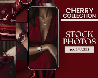 Dark Cherry Red Aesthetic Stock Photos, Social Media Instagram Red Stock Photo Collection Faceless Lifestyle Images Digital Marketing Bundle