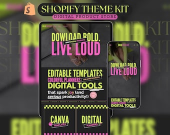 Neon Bold Shopify Theme Kit Canva Banner Website Vorlage Luxus Shopilly Template Helle Retro Landing Page Aesthetic Cute Store Website