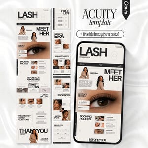 Szablon harmonogramu Lash Acuity Strona internetowa Lashtech Strona harmonogramu Acuity Lash Acuity DIY Canva Stylista rzęs Acuity Rezerwacja Lash Site Acuity