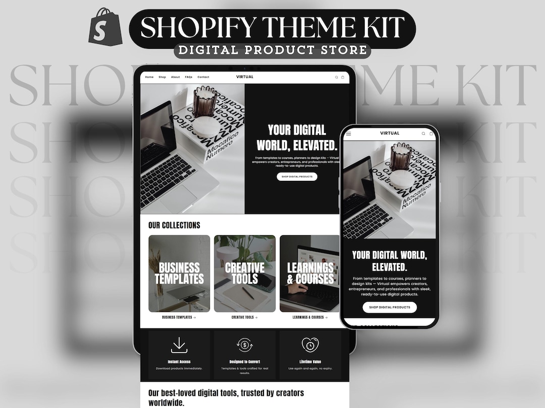 Shopify Theme Kit for Selling Digital Products Shopify Website Template ...